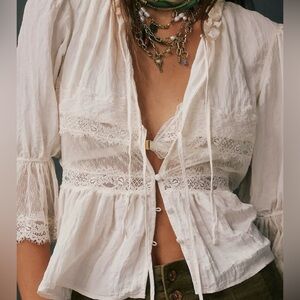 NWT Free People Forever Young Bed Jacket Beautiful Lace with Tie String Sz M